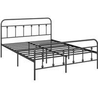 HOMCOM 5ft King Platform Bed Frame with Underbed Storage Tall Headboard Steel Slat No Box Spring Needed Easy Assembly Black