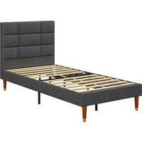 HOMCOM Upholstered Single Bed Frame, with Slats - Grey