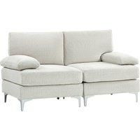 HOMCOM 2 Seater Sofa, Modern Fabric Loveseat with Spring Cushion and Metal Legs, Small Couch for Living Room, Bedroom, Home Office, Reception, Cream White