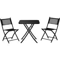 Outsunny 3 Pieces Patio Table and Chairs, Folding Patio Table and 2 Chairs, Outdoor Furniture Set for Backyard and Porch, Black