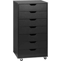 Vinsetto Vertical Mobile Filing Cabinet with Wheels and Seven Drawers - Black, black