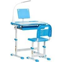 HOMCOM Kids Study Desk and Chair Set w/ Adjustable Height, Storage Drawer - Blue Aosom UK