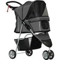 PawHut Foldable Three-Wheel Pet Stroller with Storage Basket - Charcoal Grey, Grey