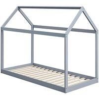 HOMCOM Pine Wood Scandinavian Style Single Bed House Frame - Grey, Grey