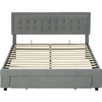 HOMCOM King Size Ottoman Bed Frame, with Front Drawer - Grey