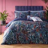 SOIREE - Blue Tropical Leaf & Fern Duvet Cover - King Bedding Size (230 x 220cm) - Reversible Designs - 100% Cotton - 2x Pillowcases Included - Luxury Bedding - Navy Bedding with Floral & Leaves