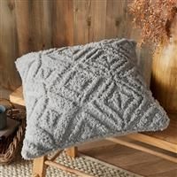 Fusion - Grey Teddy Fleece Cushion (43 x 43cm) - Grey Jacquard Fleece - Cushion - Dark Grey Tufted Cushion - Super Soft & Cosy Fleece