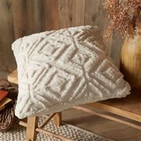 Fusion - Natural Cream Teddy Fleece Cushion (43 x 43cm) - Natural Cream Jacquard Fleece - Cushion - Linen Beige Tufted Cushion - Soft & Cosy Fleece