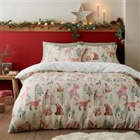 Fusion - Woodland Animals Teddy Fleece Duvet Cover - Single Bedding Size (140 x 200cm) - Reversible Design - 1x Pillowcase - Woodland Bedding in Natural - Natural Duvet Cover - Christmas Bedding