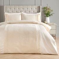 SOIREE - Natural Quilted Velvet & Satin Blend Duvet Cover - King Bedding Size (230 x 220cm) - 2x Pillowcases Included - Luxury Bedding - Pinsonic/Ultrasonic Duvet Cover - Natural Linen Bedding