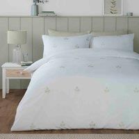 Serene - Leaf Embroidery Duvet Cover - Super King Bedding Size (260 x 220cm) - 2 Pillowcases - Sustainable Recycled Polyester - White Bedding with Leaf - Floral Embroidered Duvet Cover - Green/White