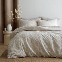 Appletree - Natural & White Geometric Duvet Cover - Double Bedding Size (200 x 200cm) - 2 Pillowcases - Easy Care & Washable - Contemporary Bedding in Natural - Crinkle Duvet Cover in Natural 0