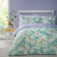 Fusion - Daisy Flowers Duvet Cover - Double Bedding Size (200 x 200cm) - Reversible Designs (Purple Polka) - 2 Pillowcases - Girls Bedding with Daisy Flowers - Floral Duvet Covers in Duck Egg/Purple