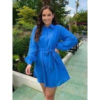 In The Style Jac Jossa Textured Belted Shirt Dress - Blue