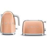 Smeg 50’s Style Retro Range Breakfast Set, 1.7L 3000W Kettle and Multi Functional Control 2 Slice 950W Toaster, Rose Gold, KLF03RGUK, TSF01RGUK