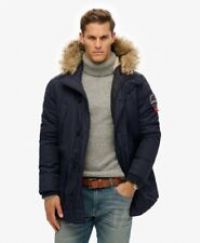 Superdry Mens Everest Parka Jacket Army Khaki Green Fur Parka Quilted