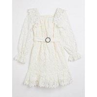 River Island Girls Lace Belted Dress-White