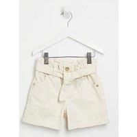 River Island Mini Mini Girls Paperbag Belted Shorts - Cream