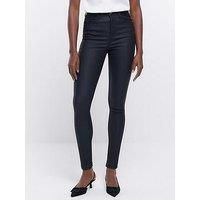 River Island Coated Denim High Rise Skinny Jeans - Black