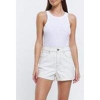 River Island Womens Mom Shorts Ecru Denim Comfortable Casual Bottom