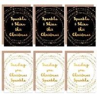 Christmas Cards x6 Gold Sparkle Shine Stars Set (2 Designs) XMIXPACK002_CP