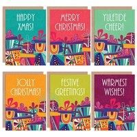 Christmas Cards x6 Bright Retro Presents Set (6 Designs) XMIXPACK009_CP