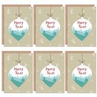 Christmas Cards x6 Merry Xmas Bauble Winter Scene Set Xmas Cards