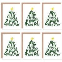 Christmas Cards x6 Merry Christmas Happy New Year Tree Set Xmas XMPACK029_CP