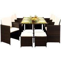 10 Seater Rattan Garden Furniture Set - 6 Chairs 4 Stools & Dining Table - Chocolate Brown