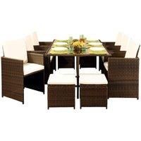 10 Seater Rattan Garden Furniture Set - 6 Chairs 4 Stools & Dining Table - Gold