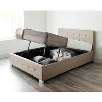 Aspire Furniture Ottoman Bed Small Double Beige Linen & Double Comfort Eco Mattress