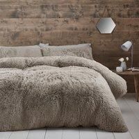 Catherine Lansfield Winter Cosy Cuddly Faux Fur Duvet Cover Single Set Natural