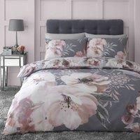 Catherine Lansfield Dramatic Floral Easy Care Single Duvet Set Grey