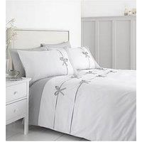 Catherine Lansfield Milo Bow Pleated Duvet Cover Bedding Set White