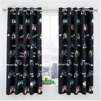 Catherine Lansfield Game Over 66x72 Inch Eyelet Curtains Two Panels Black