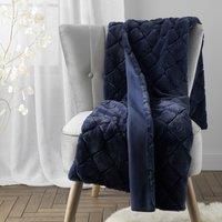 Catherine Lansfield Downstairs Cosy Diamond Faux Fur Soft 130x170cm Blanket Throw Navy Blue