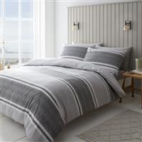 Catherine Lansfield Bedding Textured Banded Stripe Double Duvet Cover Set with Pillowcases Charcoal Grey