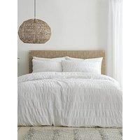 Catherine Lansfield Bedding Seersucker Double Duvet Cover Set with Pillowcases White