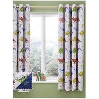 Catherine Lansfield Prehistoric Dinosaurs 66x72 Inch Fully Reversible Two Curtain Panels Natural/Blue