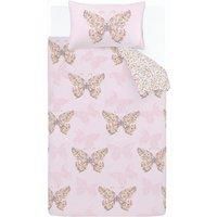 Catherine Lansfield Enchanted Butterfly Reversible Double Duvet Cover Set with Pillowcases Pink