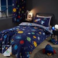 Catherine Lansfield Lost In Space Reversible Double Duvet Cover Set with Pillowcases Blue