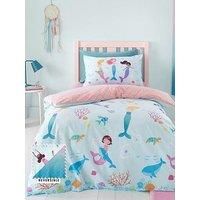 Catherine Lansfield Mermaid Reversible Single Duvet Cover Set with Pillowcase Blue