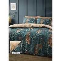 Catherine Lansfield Tropic Tiger Leaf Reversible Single Duvet Cover Set with Pillowcase Green