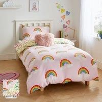 Catherine Lansfield Rainbow Hearts Cosy Fleece Reversible Single Duvet Cover Set with Pillowcase Pink