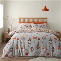 Catherine Lansfield Brushed Cotton Autumn Gonks Reversible King Duvet Cover Set with Pillowcases Grey