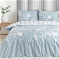 Catherine Lansfield Meadowsweet Floral Reversible Double Duvet Cover Set with Pillowcase Sea spray Blue