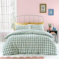 Catherine Lansfield Seersucker Gingham Check Single Duvet Cover Set Green