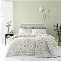 Catherine Lansfield Cameo Floral Reversible Double Duvet Cover Set with Pillowcases Green