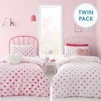 Catherine Lansfield So Soft Hearts and Stripes Single Duvet Cover Set with Pillowcases Two Pack Pink White