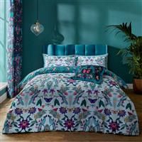 Catherine Lansfield Mya Tropical Floral Reversible Double Duvet Cover Set with Pillowcases Duck egg Blue